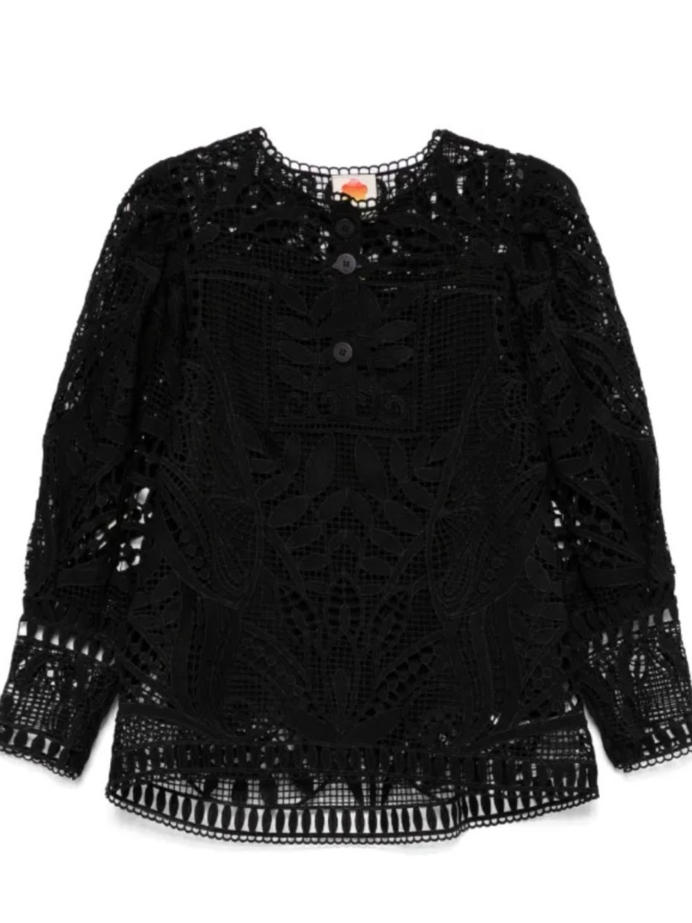 NEW FARM Rio Guipure Black Crochet Lace Button-Front Blouse Medium
NO LINING